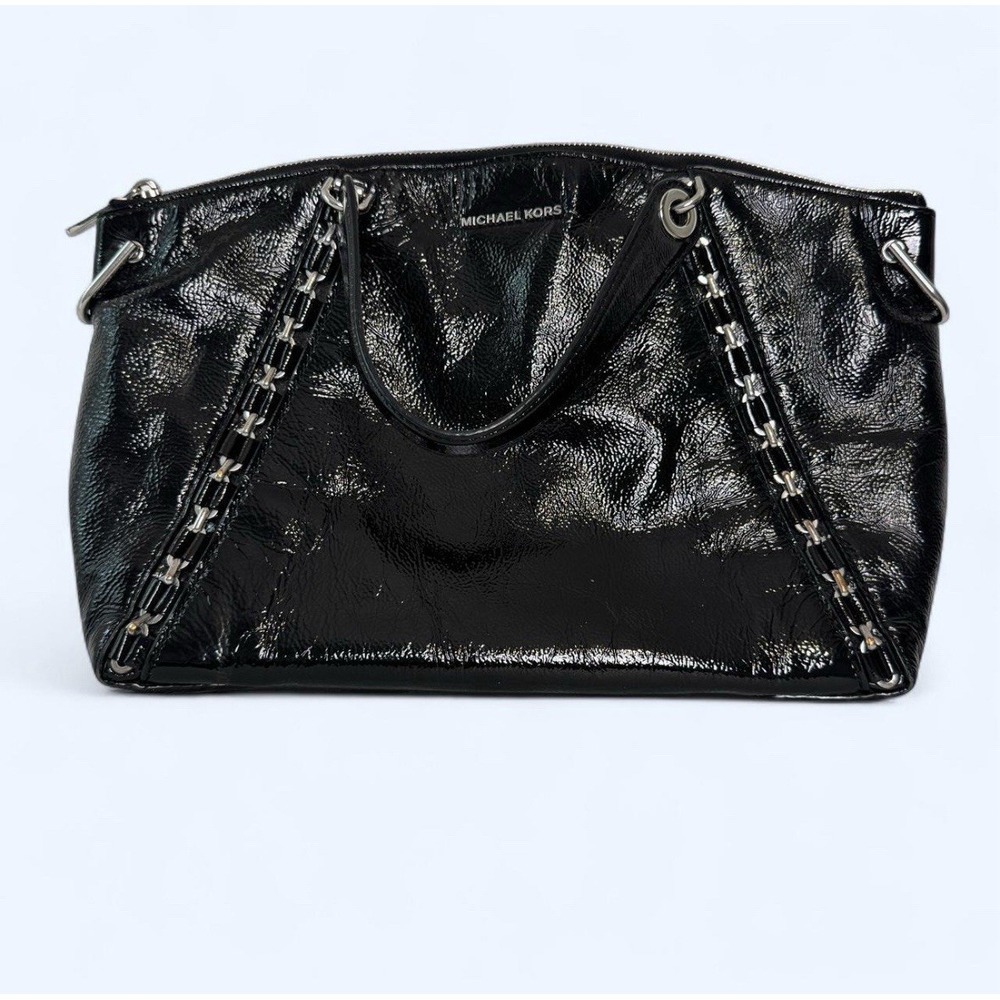 Michael Kors Sadie Large Black Patent‎ Leather Chain Satchel 30F7SAES3A Luxe Y2K